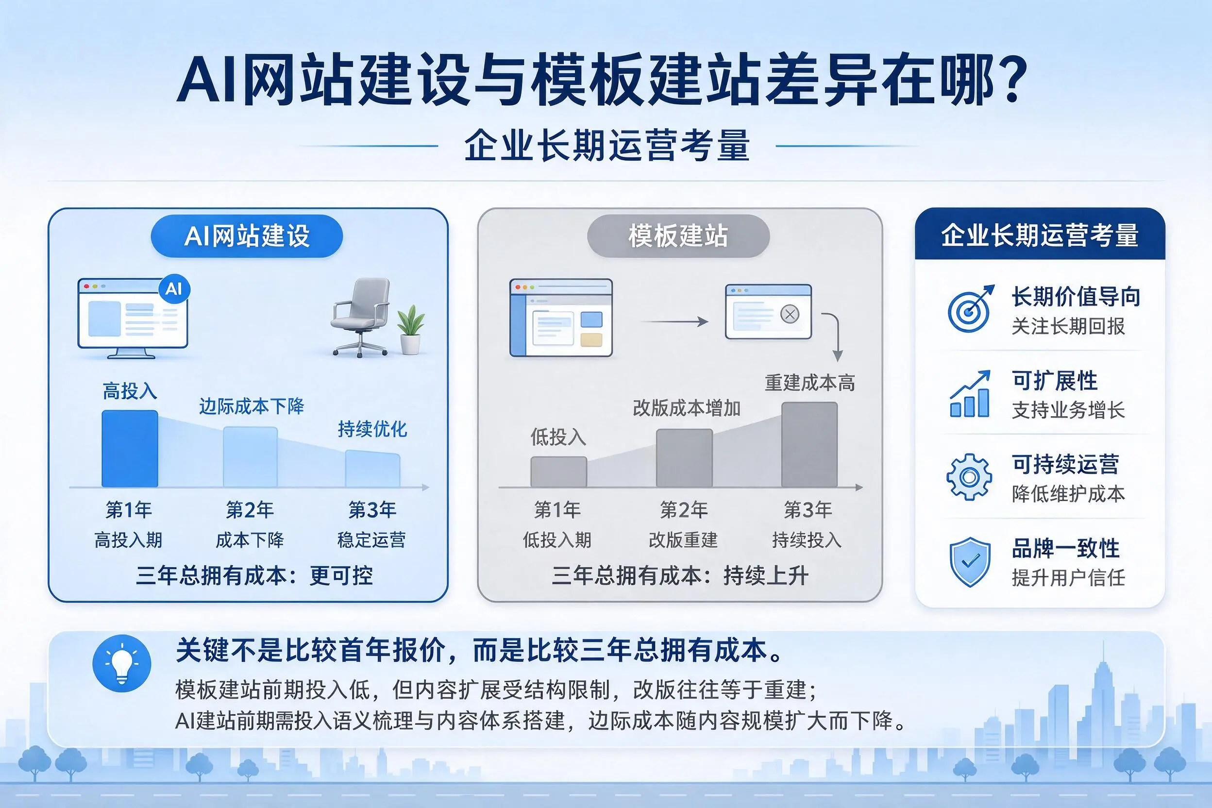 AI网站建设与模板建站差异在哪？太原企业长期运营考量