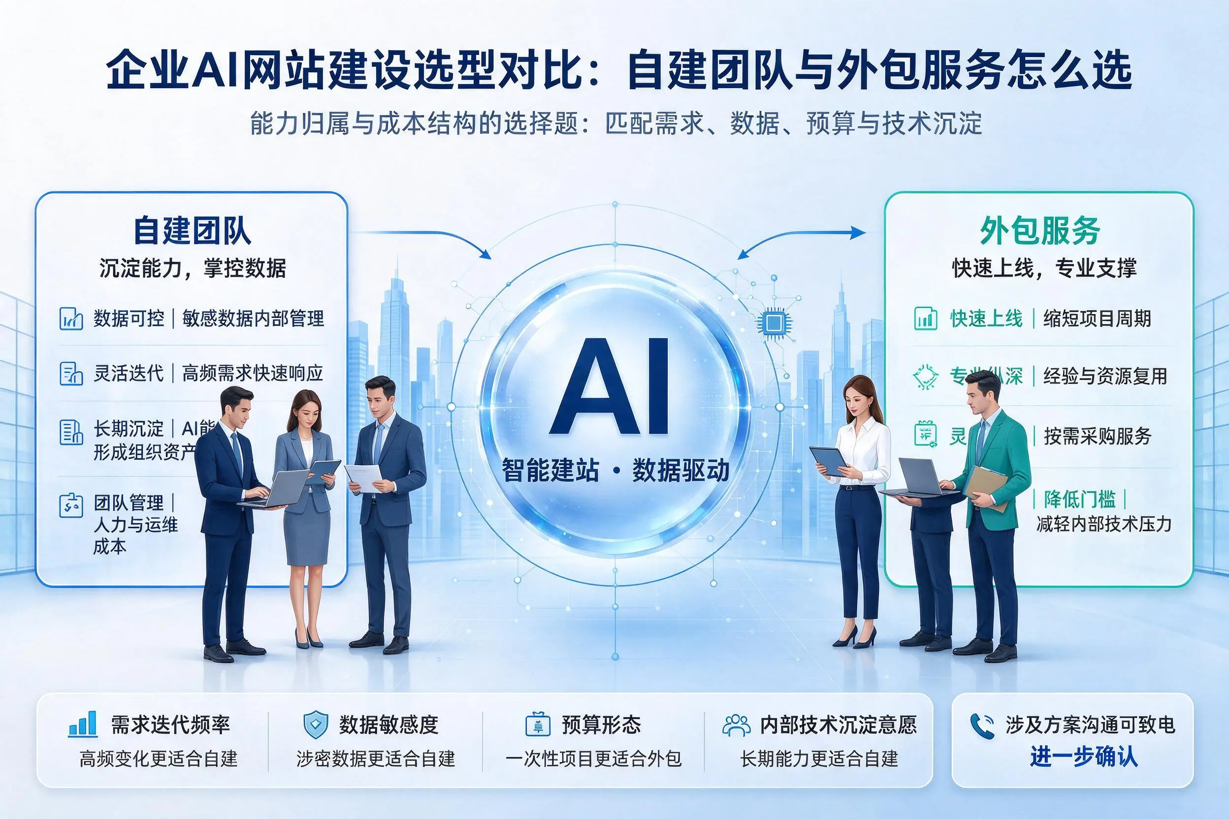 太原企业AI网站建设选型对比:自建团队与外包服务怎么选